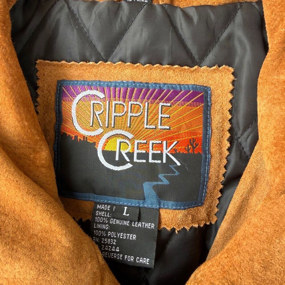 Vintage Cripple Creek Suede Aztec Western Bomber Jacket Black Tan Men's Large - Picture 5 of 9